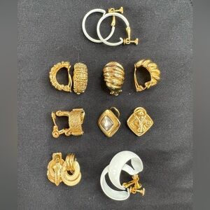 7 Elegant Gold and White Clip earrings